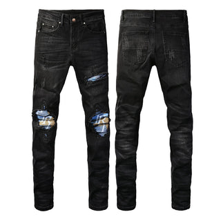 American Street Washing Craft Letter Patch Jeans Men Phosgene