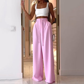 Women's Suit Summer Fashion Casual Solid Color Loose Trousers Two-piece Set Phosgene