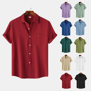 Men's Solid Color Polo Collar Short Sleeve Shirt Phosgene