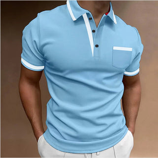 Men's Casual Square Collar Double Buckle Printed Short Sleeve Phosgene