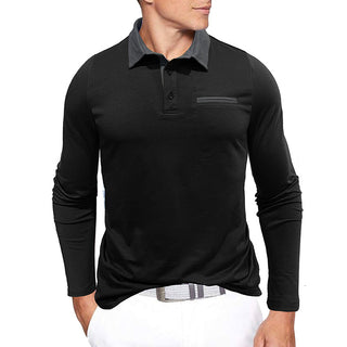 European And American Autumn And Winter Men's Cotton Contrast Color Lapels Long-sleeved Bottoming Polo Shirt Phosgene