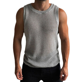 Solid Color Round Neck Sleeveless Hollow Knitted Vest Phosgene