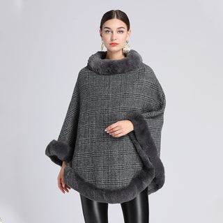 Women's Imitation Rabbit Fur Collar Shawl Cape Loose Pullover - Phosgene