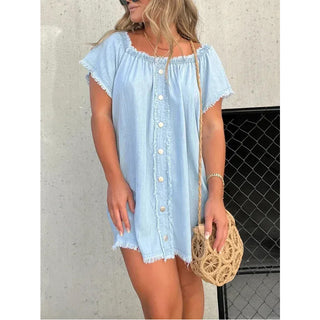 Women's Denim Off-shoulder Tassel Dress Phosgene