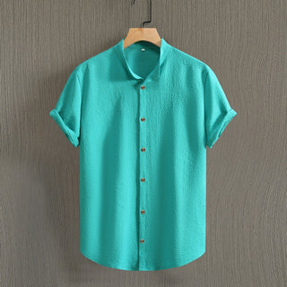 Men's Fashion Casual Stand Collar Short Sleeve Shirt Phosgene