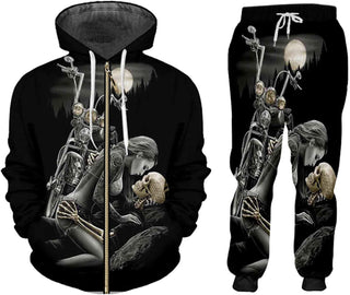 Fashion Casual 3D Digital Printing Zipper Hooded Sweater Set Phosgene