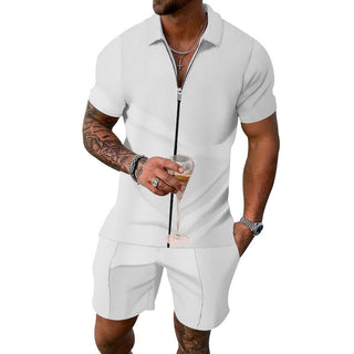 Men's European And American Zipper Short-sleeved Shorts Suit Phosgene