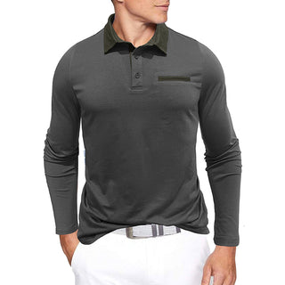 European And American Autumn And Winter Men's Cotton Contrast Color Lapels Long-sleeved Bottoming Polo Shirt Phosgene