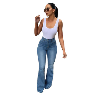 Women's Stretch High Waist Denim Pants Micro-pull Horseshoe Pants Phosgene