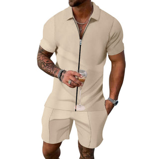 Men's European And American Zipper Short-sleeved Shorts Suit Phosgene