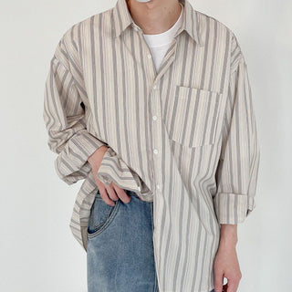 Striped Long-sleeved Shirt Men's Hong Kong Style Phosgene