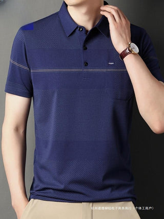 Men's Stripe Belt Lapel Short Sleeve Polo Shirt Phosgene