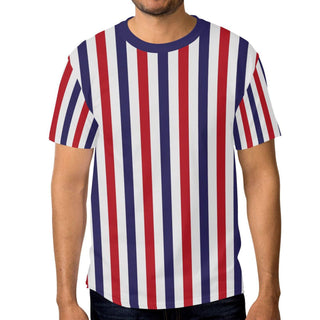 Men's 3D Printed Striped Color-block Crew Neck Short Sleeve Phosgene