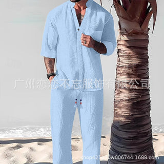 Cotton And Linen Half Sleeve Suit Men's Summer Phosgene