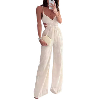 Backless Sling Texture Women's Sleeveless Jumpsuit Phosgene