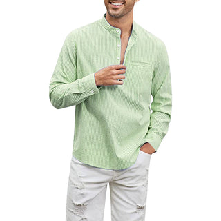 Cotton And Linen Men's Shirt Stand Collar Phosgene