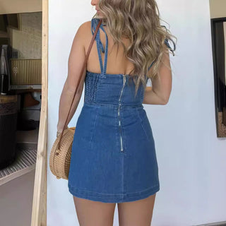 Fashion Slim Fit Slit Sling Denim Dress Women Phosgene