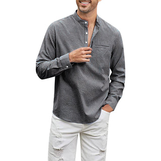 Cotton And Linen Men's Shirt Stand Collar Phosgene