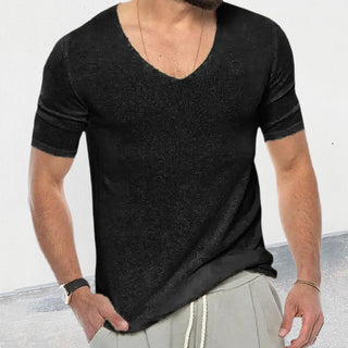 European And American V-neck Short Sleeve Slim-fit Knitted Top Phosgene