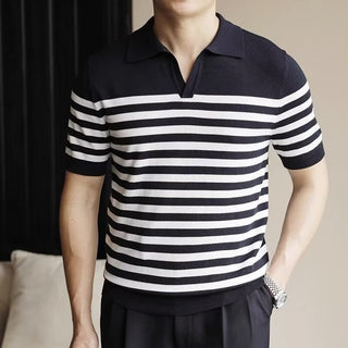 Men's Fashion Striped Casual Thin Half Sleeve Top Phosgene