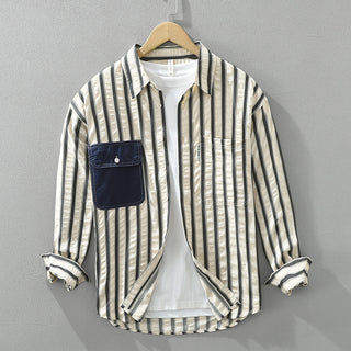 Japanese Style Stripe Long Sleeve Shirt Men Phosgene