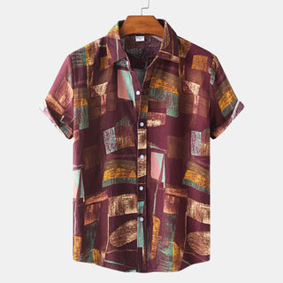 Casual Men's Cotton And Linen Short Sleeve Shirt Hawaiian Short Sleeve Printed Shirt Men Phosgene