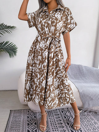 Leisure Loose Leopard Print Lace-up Shirt Dress Phosgene