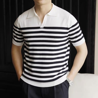 Men's Fashion Striped Casual Thin Half Sleeve Top Phosgene