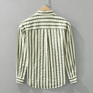 Japanese Style Stripe Long Sleeve Shirt Men Phosgene