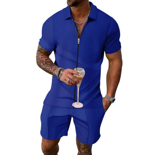 Men's European And American Zipper Short-sleeved Shorts Suit Phosgene