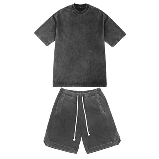 Fashion Casual Exercise Pure Cotton Washed Old T-shirt And Shorts Set Phosgene