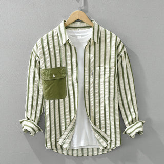 Japanese Style Stripe Long Sleeve Shirt Men Phosgene