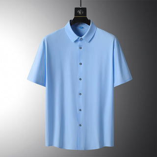 High-grade Ice Silk Short Sleeve Shirt Men's High-grade Stretch Phosgene