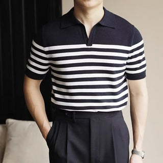 Men's Fashion Striped Casual Thin Half Sleeve Top Phosgene