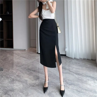 One-Step Skirt Hip Skirt Slimming Mid-length Skirt High Slit Phosgene