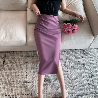 One-Step Skirt Hip Skirt Slimming Mid-length Skirt High Slit Phosgene