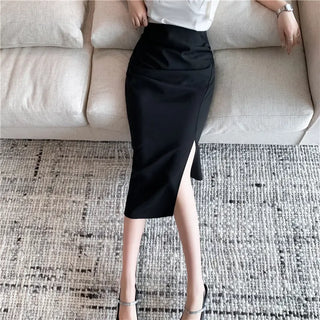 One-Step Skirt Hip Skirt Slimming Mid-length Skirt High Slit Phosgene