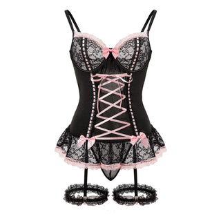 Pure Desire Girly Style Lace Bow With Leg Circumference One-piece Underwear Suit - Phosgene