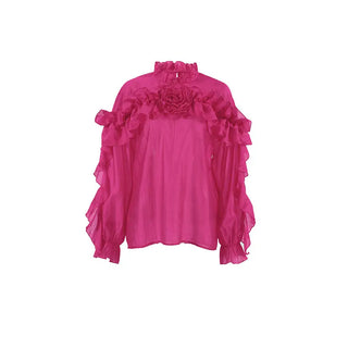 Ruffled Graceful Stand Collar Tencel Shirt Phosgene