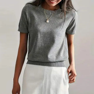 Simple Niche Round Neck Solid Color French Short Sleeve Sweater Sweater Phosgene