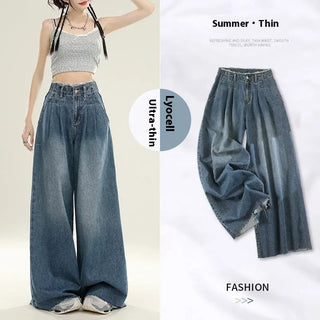 Summer Design Super Wide Slimming Waist Loose Drooping Mop Pants Phosgene