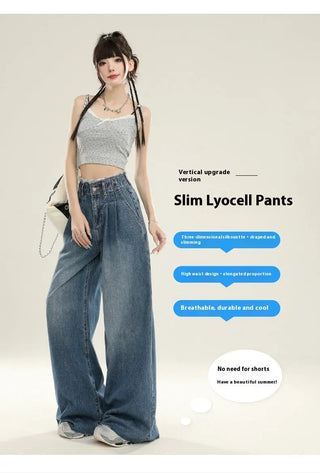 Summer Design Super Wide Slimming Waist Loose Drooping Mop Pants Phosgene