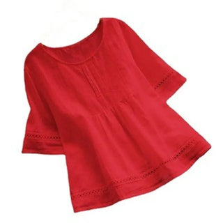 Summer Solid Color Cotton And Linen Top Half Sleeve Phosgene