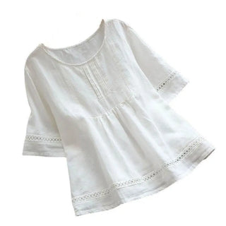 Summer Solid Color Cotton And Linen Top Half Sleeve Phosgene