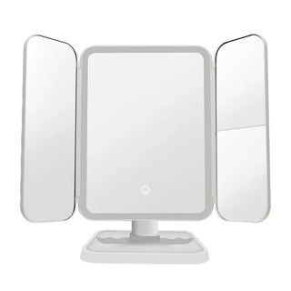 Trifold Makeup Mirror With Light 68 LED Vanity Mirrors 10X Magnifying 180Rotation Phosgene