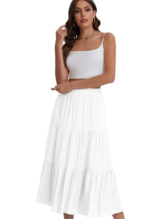 Women's Elastic High Waist Long Skirt Drawstring A- Line Phosgene