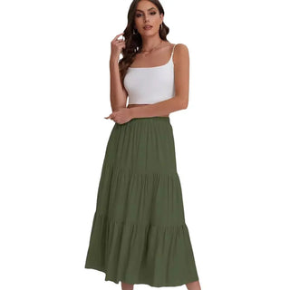 Women's Elastic High Waist Long Skirt Drawstring A- Line Phosgene