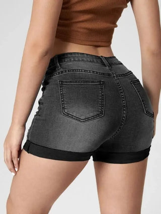 Women's Fashion Holes Curling High Elastic High Waist Denim Shorts Phosgene