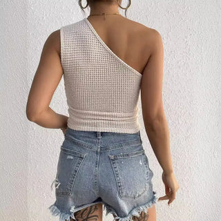 Women's Fashion One-shoulder Knitted Top Phosgene