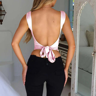 Women's Fashion Suspenders Top V-neck Backless T-shirt Vest Phosgene